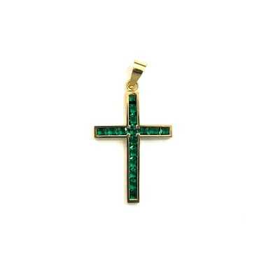 Cruz oro 18k circonitas verdes